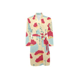 Red Bonsai gray sun japanese pattern Men's Long Sleeve Belted Night Robe