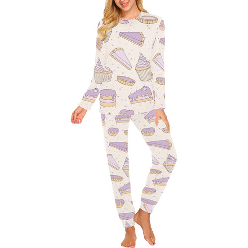 Cakes pies tarts muffins and eclairs purple bluebe Women's All Over Print Pajama Set