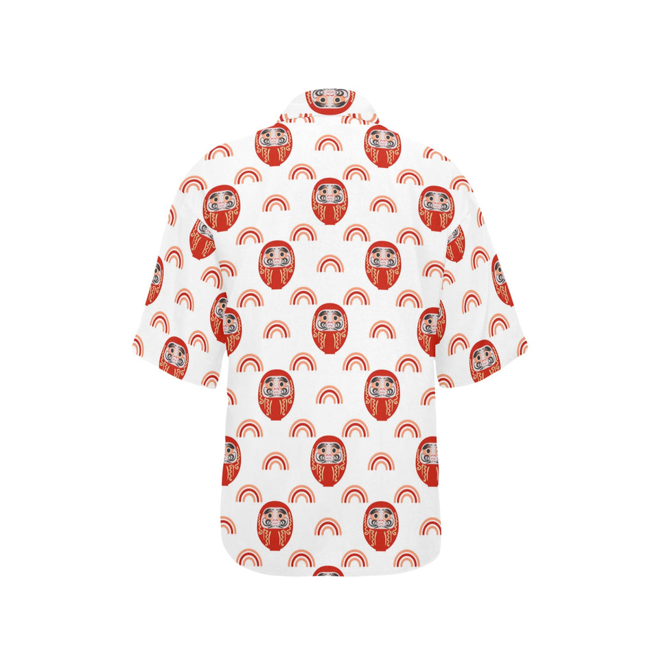 Daruma japanese wooden doll design pattern Women's All Over Print Hawaiian Shirt