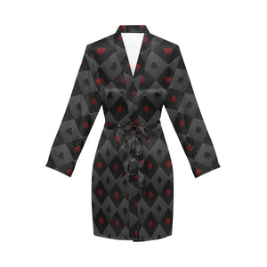Casino Cards Suits Pattern Print Design 05 Women's Long Sleeve Belted Night Robe