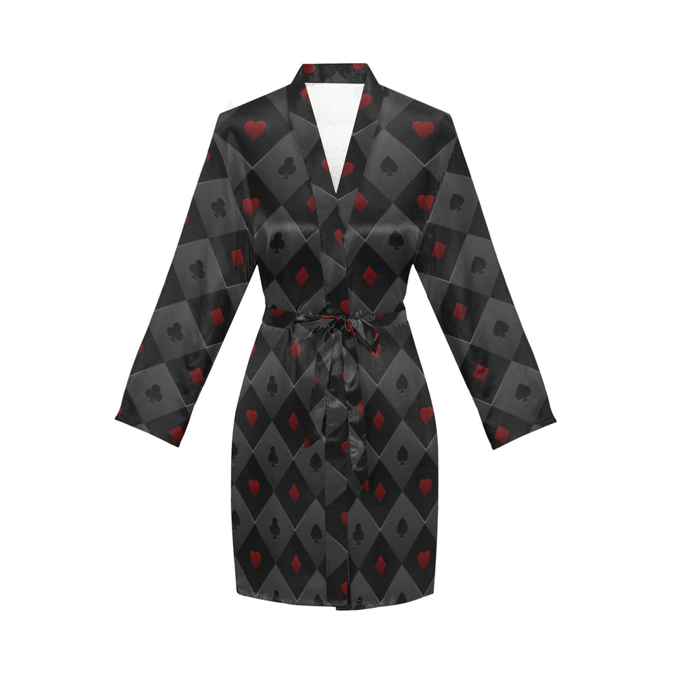 Casino Cards Suits Pattern Print Design 05 Women's Long Sleeve Belted Night Robe