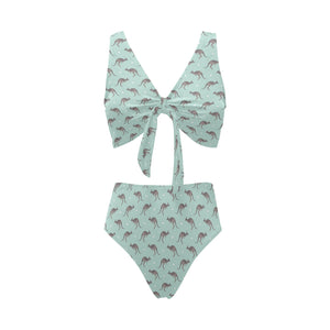 Kangaroo pattern background Chest Bowknot High Waisted Bikini Swimsuit