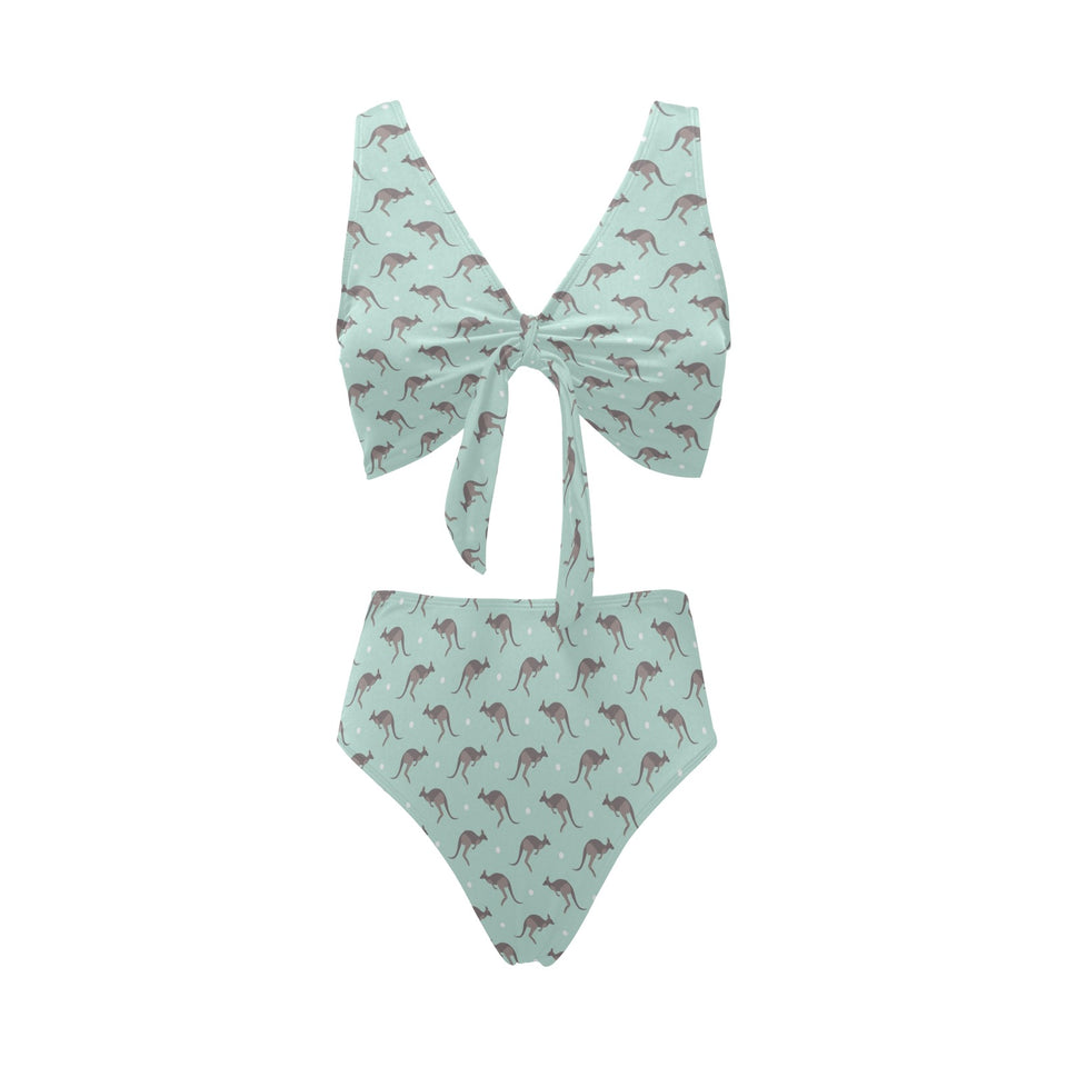 Kangaroo pattern background Chest Bowknot High Waisted Bikini Swimsuit
