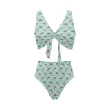 Kangaroo pattern background Chest Bowknot High Waisted Bikini Swimsuit