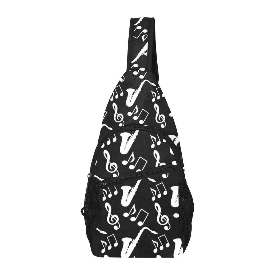 Saxophone music notes treble clef black white them All Over Print Chest Bag