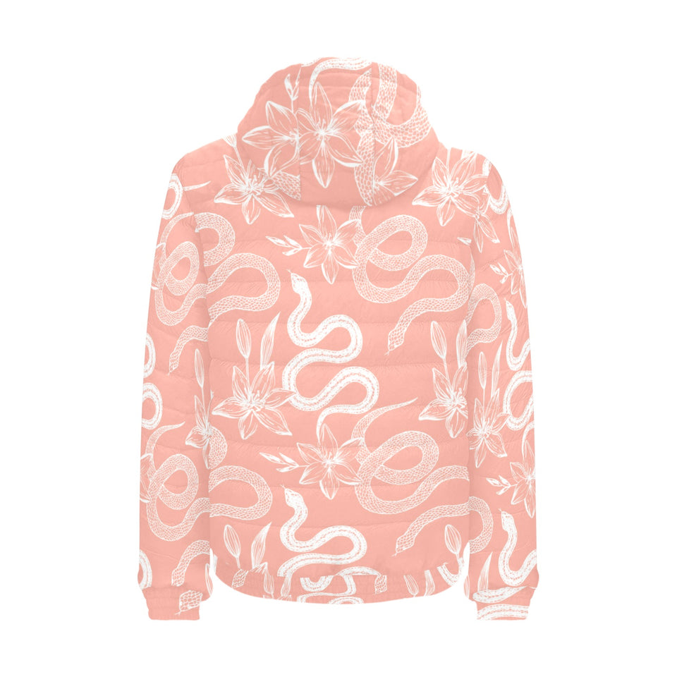 Snake lilies flower pattern Men's Padded Hooded Jacket