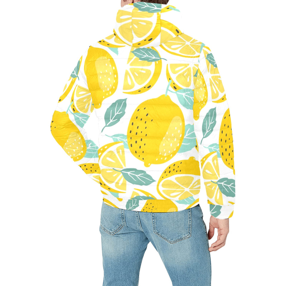 lemon design pattern Men's Padded Hooded Jacket