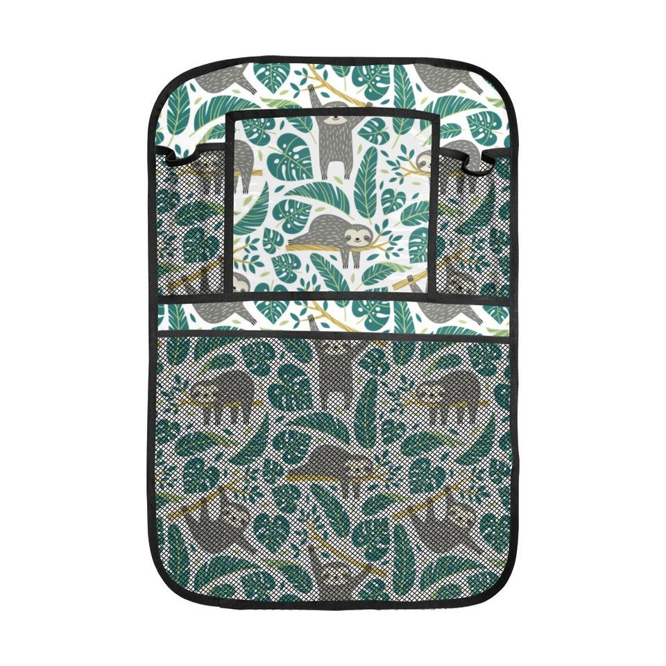 Cute sloths tropical palm leaves white background Car Seat Back Organizer