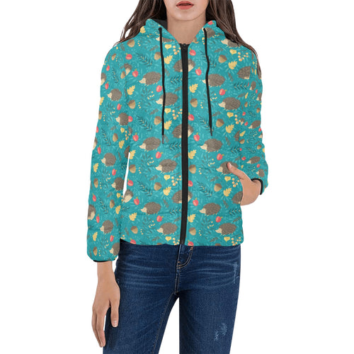 Hedgehog Pattern Print Design 01 Women's Padded Hooded Jacket
