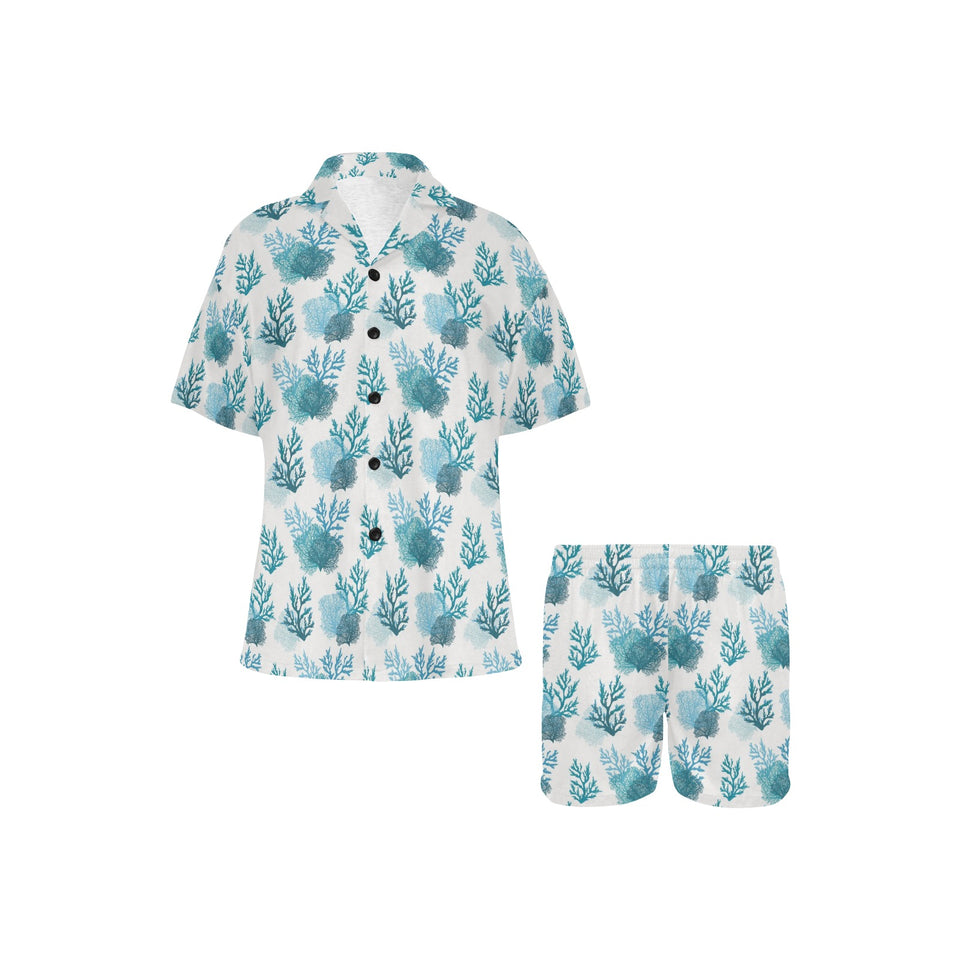 Coral Reef Pattern Print Design 04 Women's V-Neck Short Pajama Set