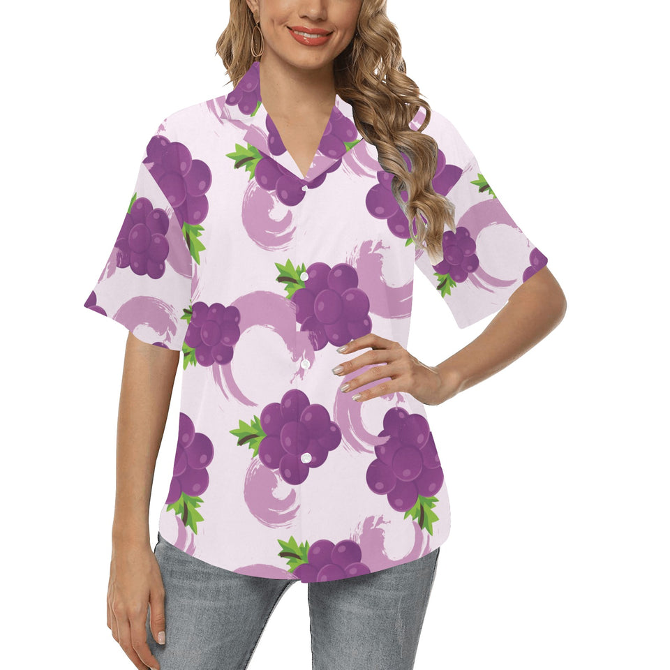 Cute Grape pattern Women's All Over Print Hawaiian Shirt