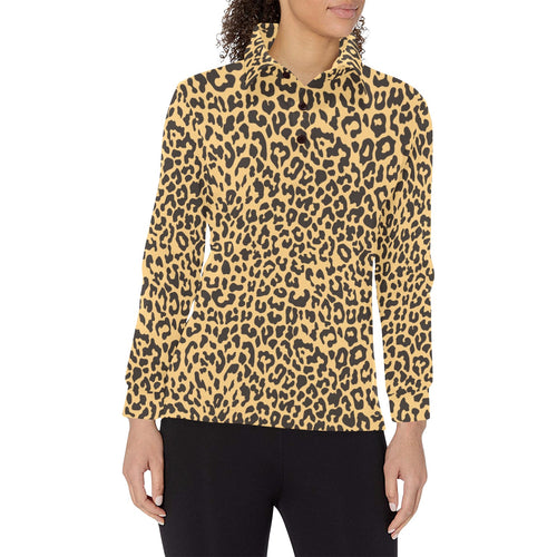 Leopard skin print Women's Long Sleeve Polo Shirt