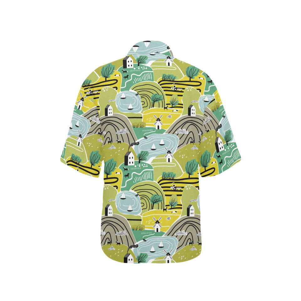 Hand drawn windmill pattern Women's All Over Print Hawaiian Shirt