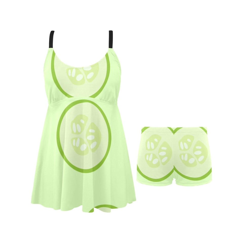 Cucumber pattern Chest Sexy Pleated Two Piece Swim Dress