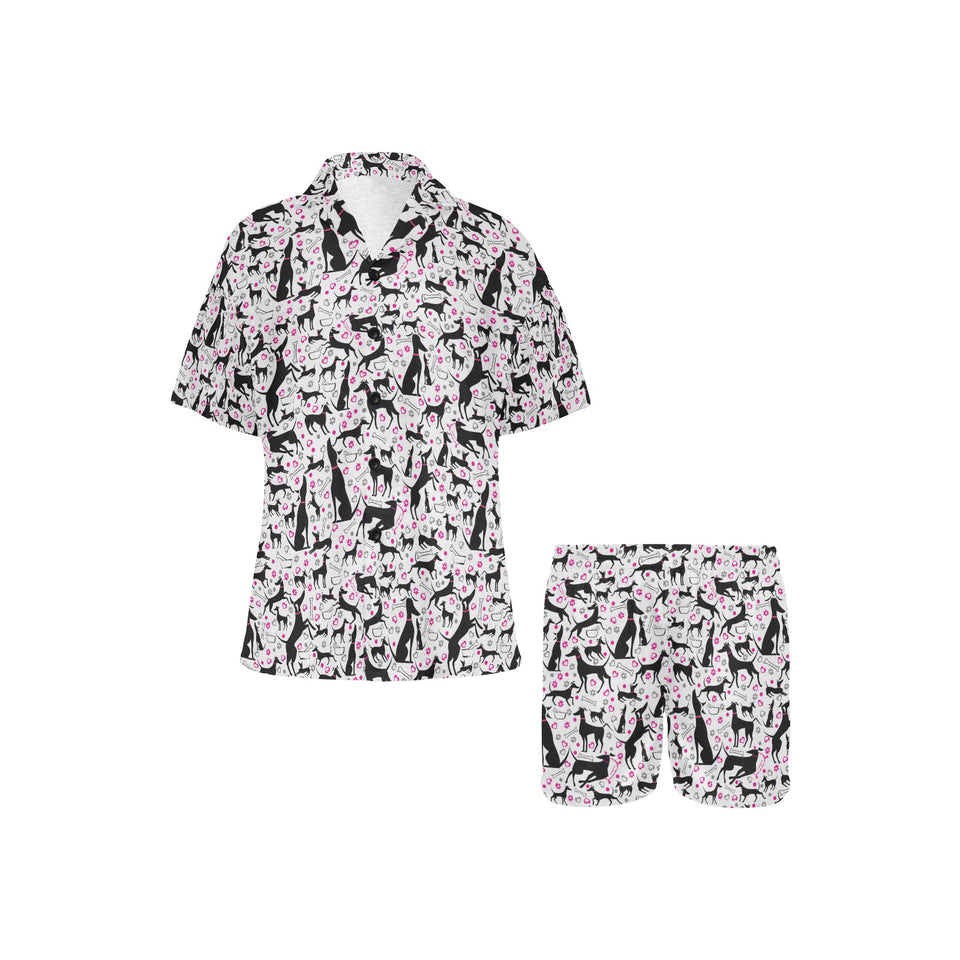 Greyhound Pattern Print Design 02 Women's V-Neck Short Pajama Set