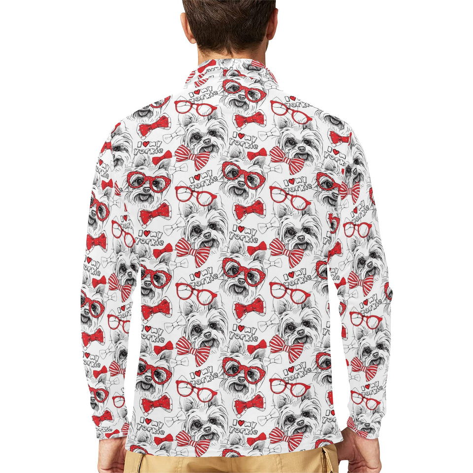 Yorkshire Terrier Pattern Print Design 04 Men's Long Sleeve Polo Shirt
