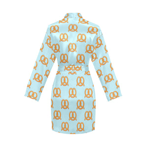 Pretzels Pattern Print Design 03 Women's Long Sleeve Belted Night Robe