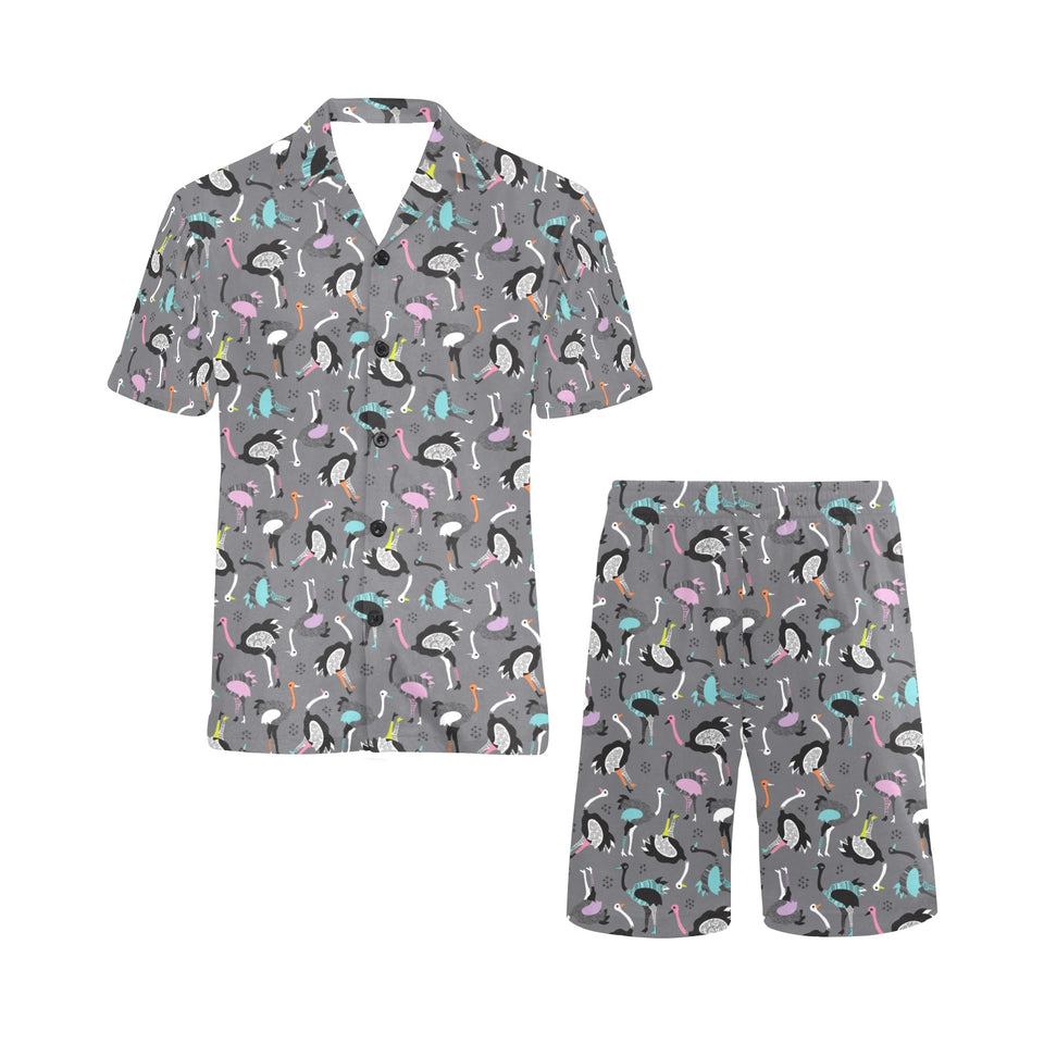 Ostrich Pattern Print Design 01 Men's V-Neck Short Pajama Set