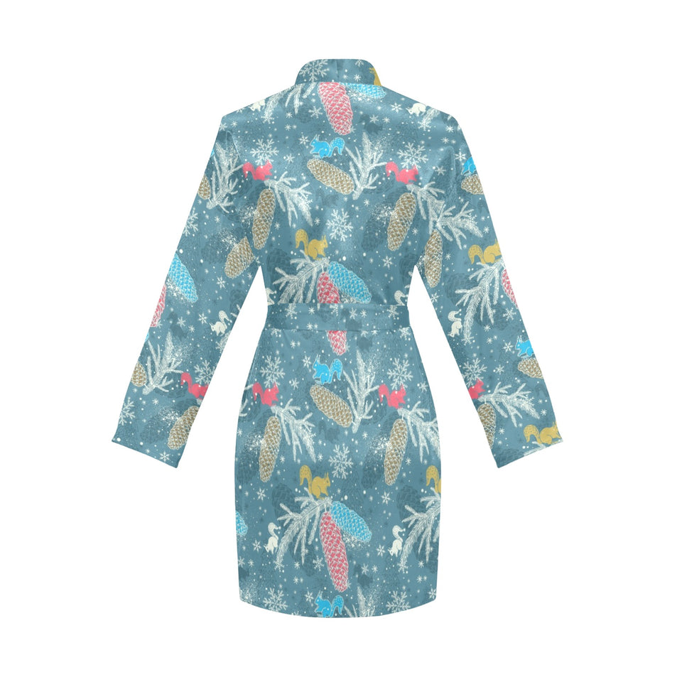 Squirrel Pattern Print Design 01 Women's Long Sleeve Belted Night Robe