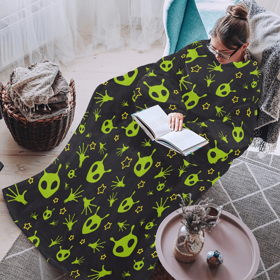 Alien Pattern Print Design 02 Blanket Robe with Sleeves