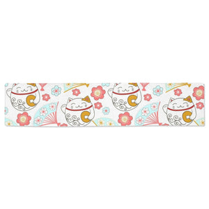Maneki neko cat fan sakura Table Runner