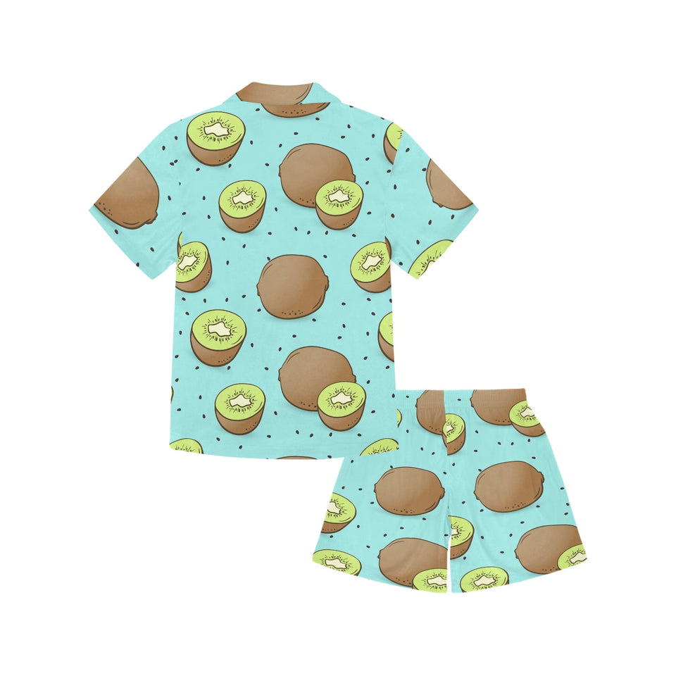 Kiwi blue background Kids' Boys' Girls' V-Neck Short Pajama Set