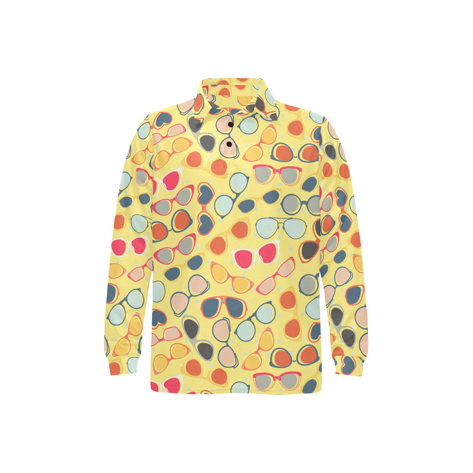 Sun Glasses Pattern Print Design 05 Men's Long Sleeve Polo Shirt