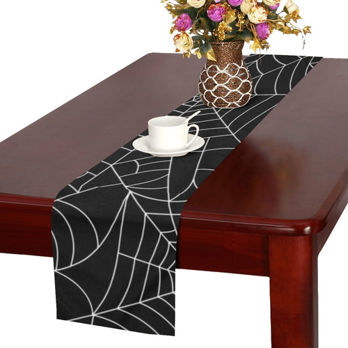 Spider web pattern Black background white cobweb Table Runner