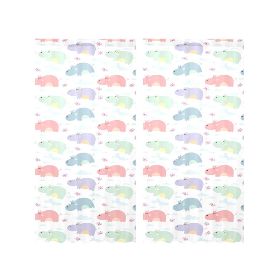Hippopotamus Pattern Print Design 03 Gauze Curtain