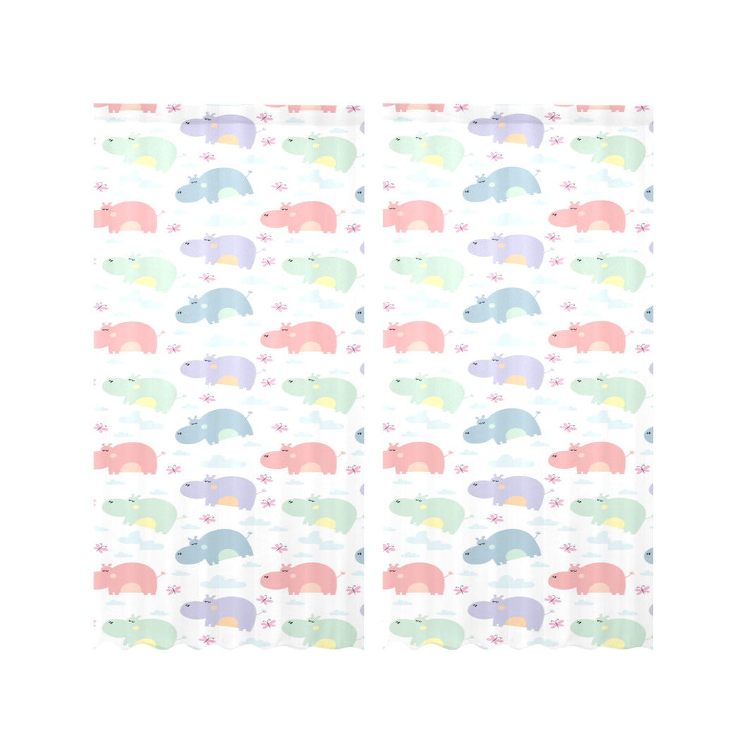 Hippopotamus Pattern Print Design 03 Gauze Curtain