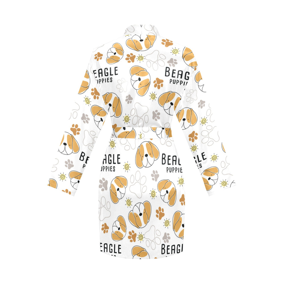 Cute beagle dog pattern background Women's Long Sleeve Belted Night Robe
