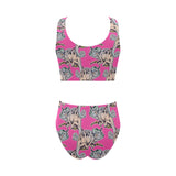 Chameleon lizard pattern pink background Chest Bowknot High Waisted Bikini Swimsuit