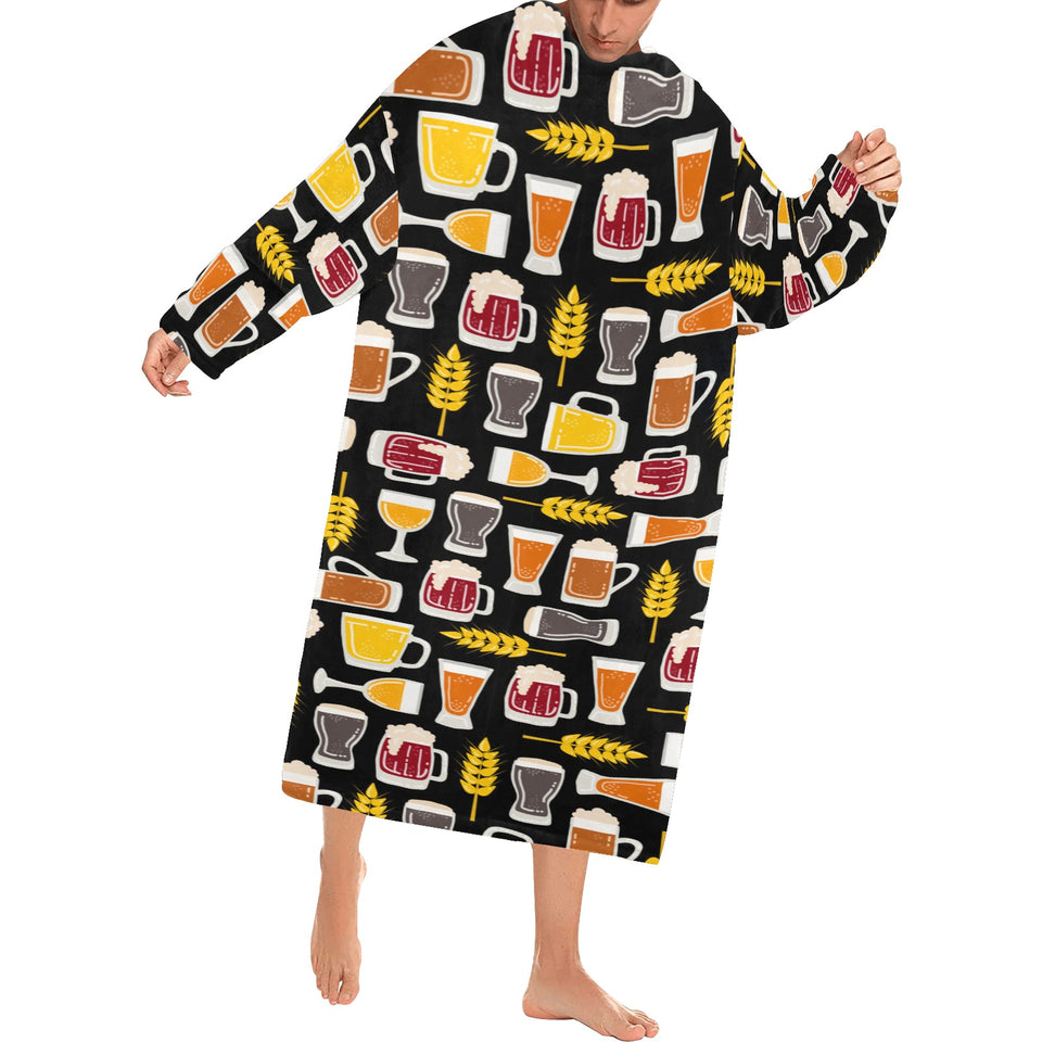 Beer type pattern Blanket Robe with Sleeves