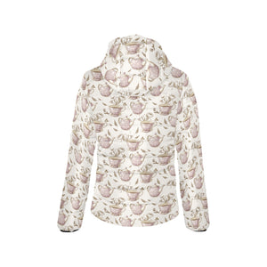 Tea pots Pattern Print Design 03 Women's Padded Hooded Jacket