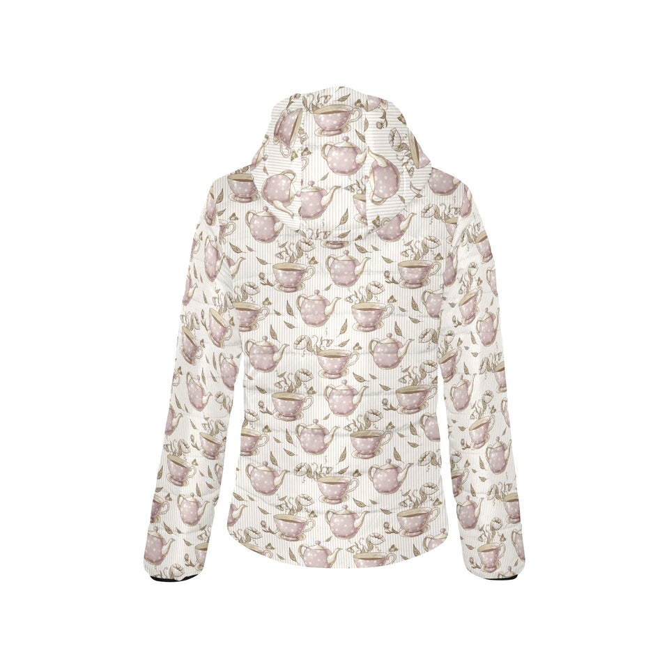 Tea pots Pattern Print Design 03 Women's Padded Hooded Jacket