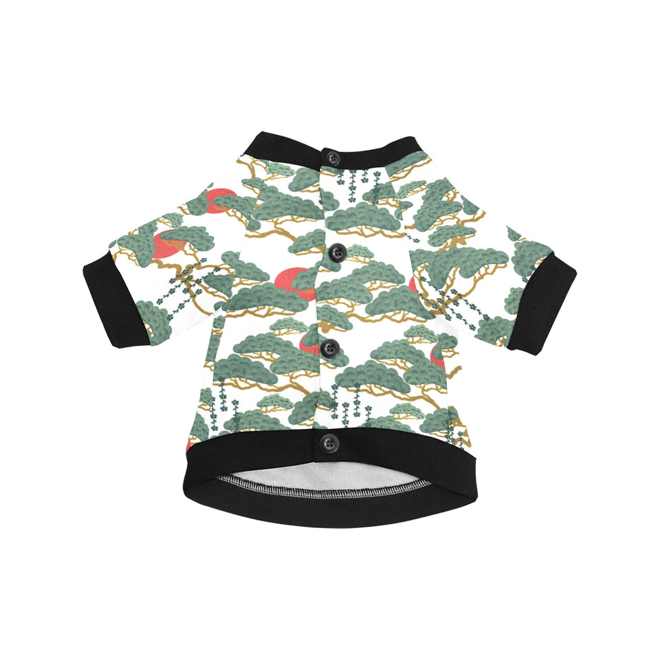 Bonsai red sun japanese pattern All Over Print Pet Dog Round Neck Fuzzy Shirt