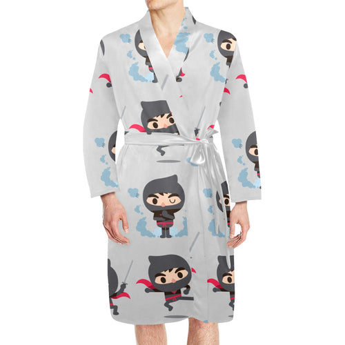 Cute ninja pattern Men's Long Sleeve Belted Night Robe