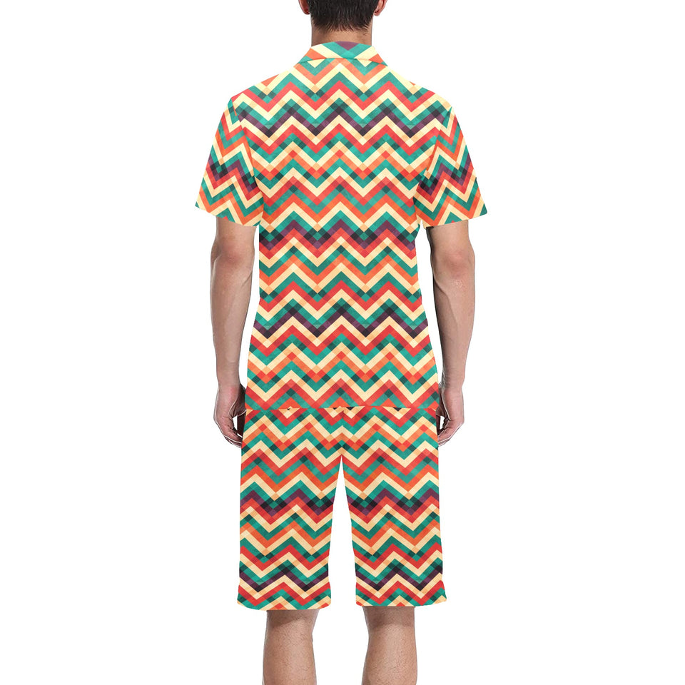 zigzag chevron colorful pattern Men's V-Neck Short Pajama Set