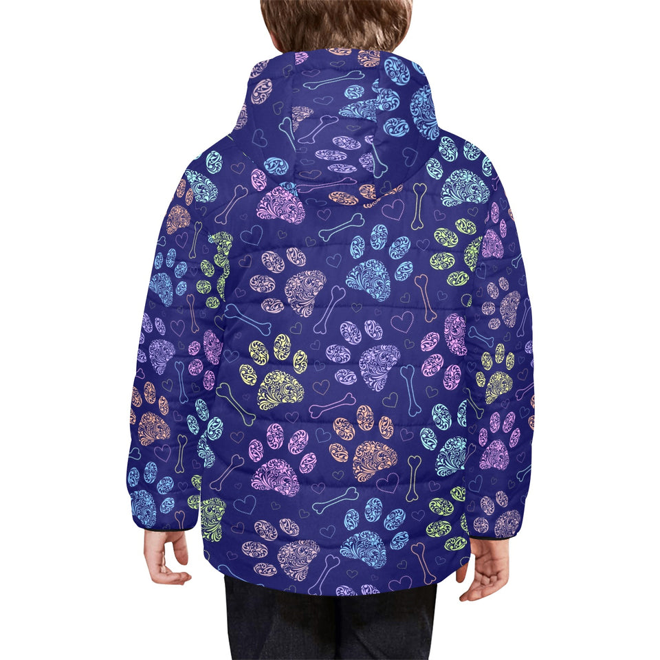 Dog Paws Pattern Print Design 02 Kids' Boys' Girls' Padded Hooded Jacket
