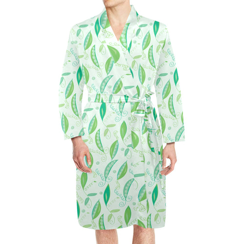 Green Peas Pattern Print Design 01 Men's Long Sleeve Belted Night Robe