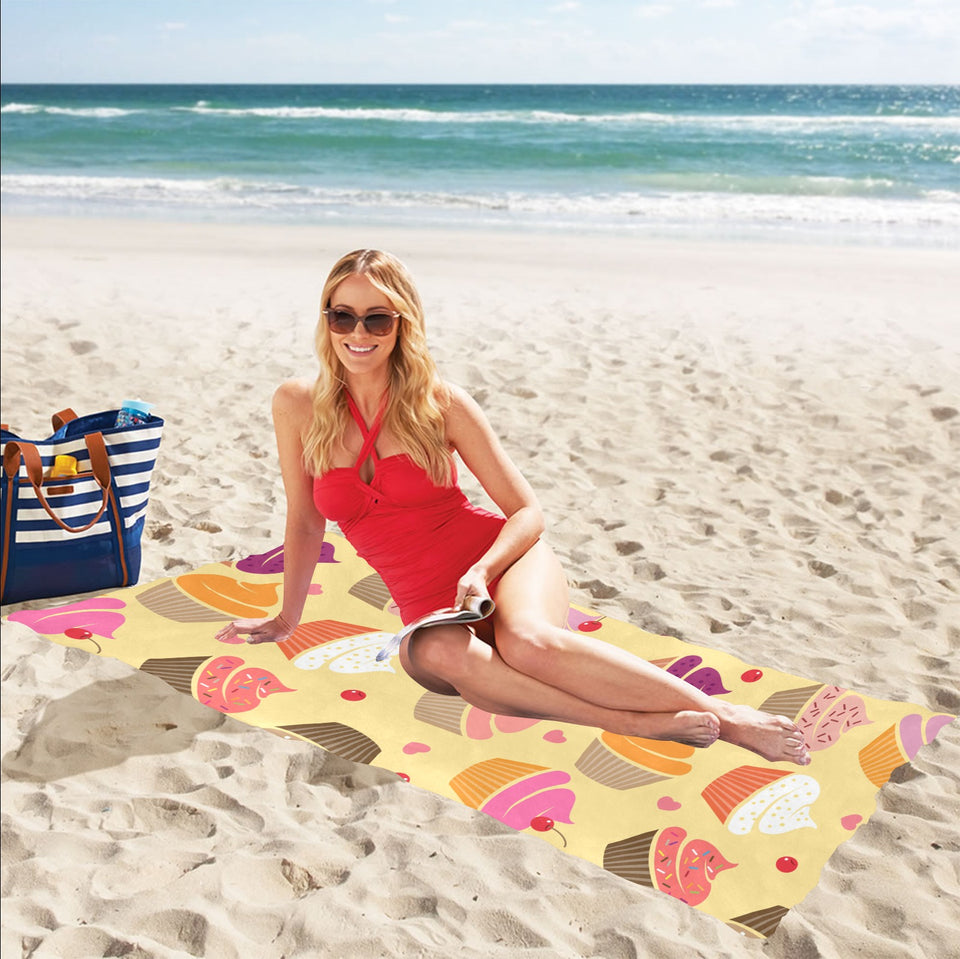cake cupcake heart cherry pattern Beach Towel