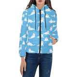 Cute sea lion seal pattern background Women's Padded Hooded Jacket