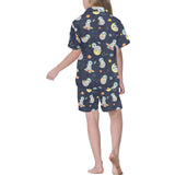 Cute sloth astronaut star planet rocket pattern Kids' Boys' Girls' V-Neck Short Pajama Set