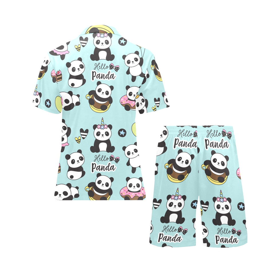 Cute baby panda pattern Men's V-Neck Short Pajama Set