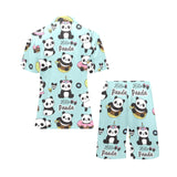 Cute baby panda pattern Men's V-Neck Short Pajama Set