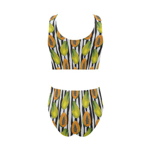 papaya design pattern Chest Bowknot High Waisted Bikini Swimsuit
