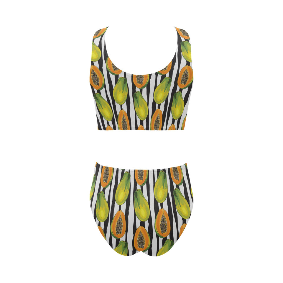 papaya design pattern Chest Bowknot High Waisted Bikini Swimsuit