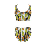 papaya design pattern Chest Bowknot High Waisted Bikini Swimsuit