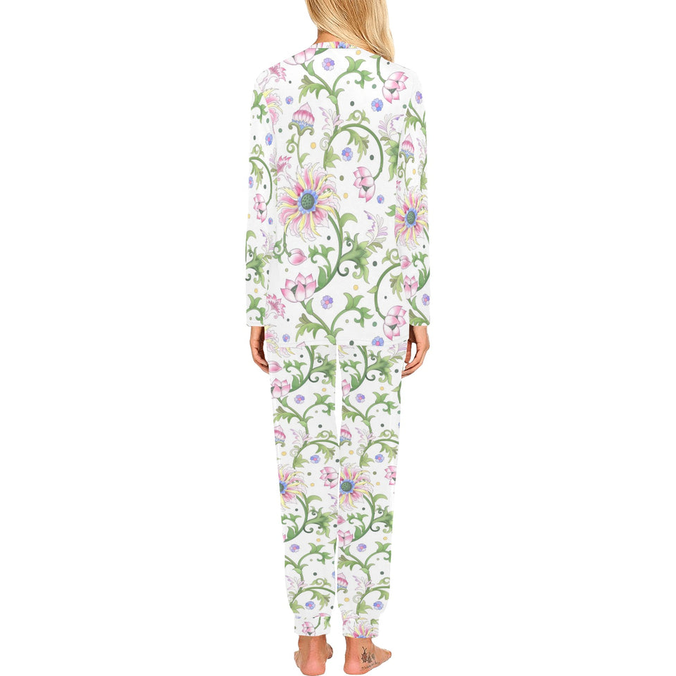 Beautiful pink lotus waterlily leaves pattern Women's All Over Print Pajama Set