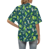 Lime ice flower pattern Women's All Over Print Hawaiian Shirt